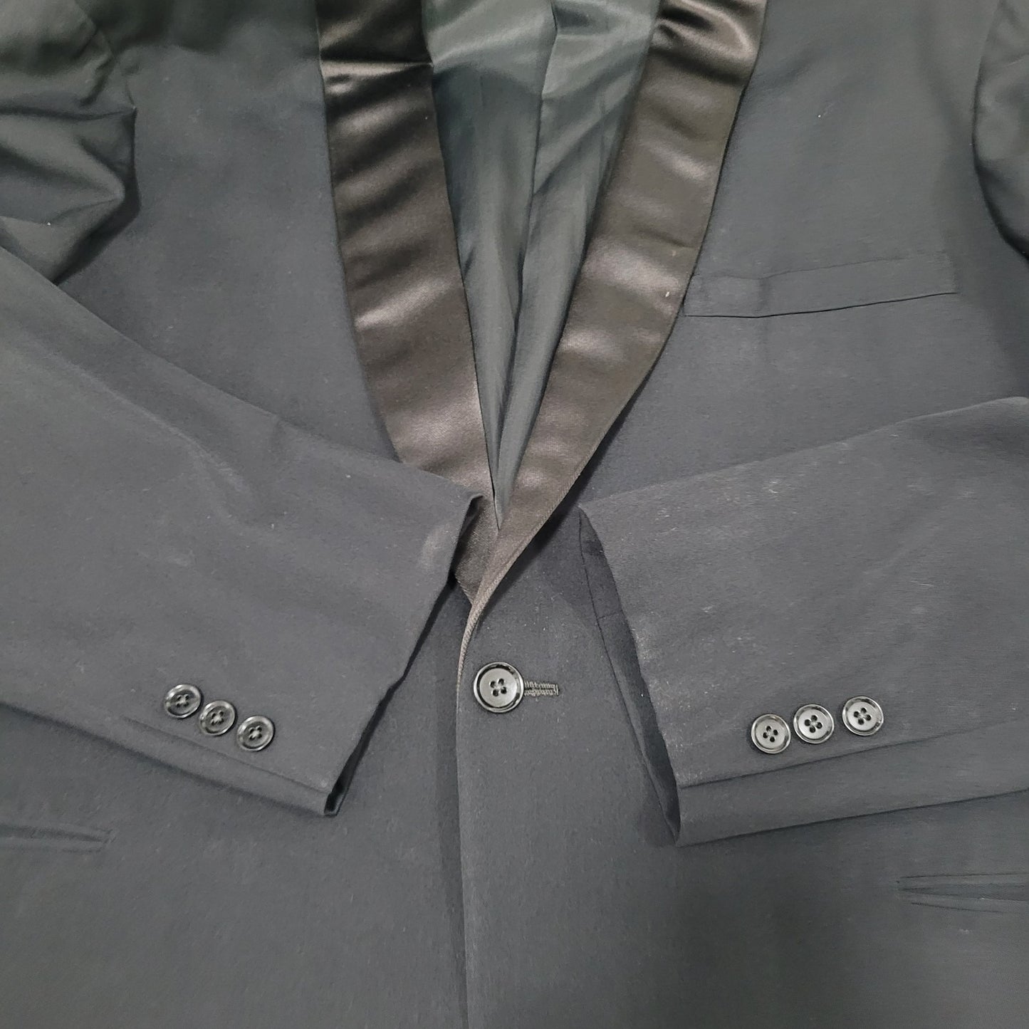 K. TOM Japan Black 1 Button Satin Lapel Tuxedo Suit Jacket Coat 40 *read