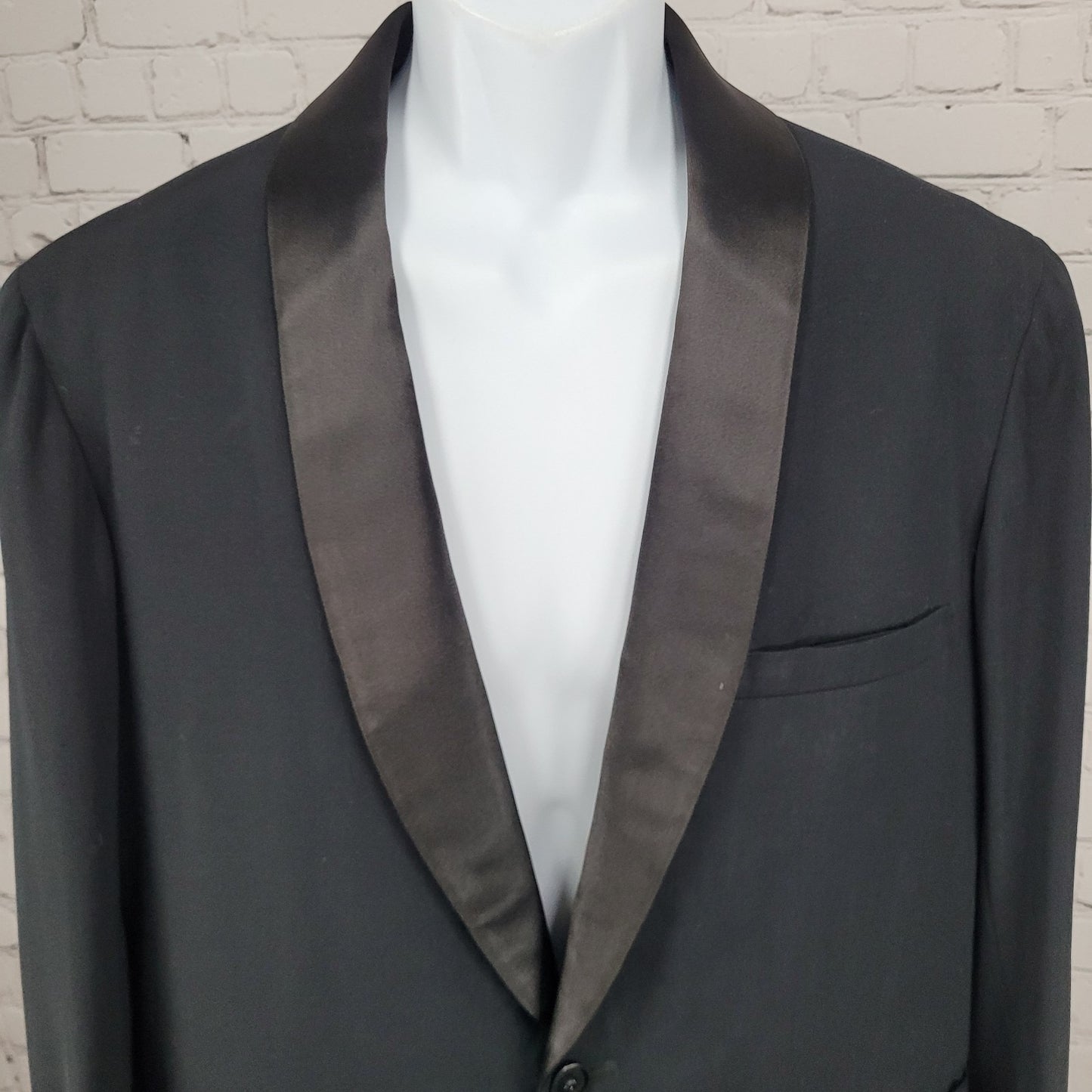 K. TOM Japan Black 1 Button Satin Lapel Tuxedo Suit Jacket Coat 40 *read