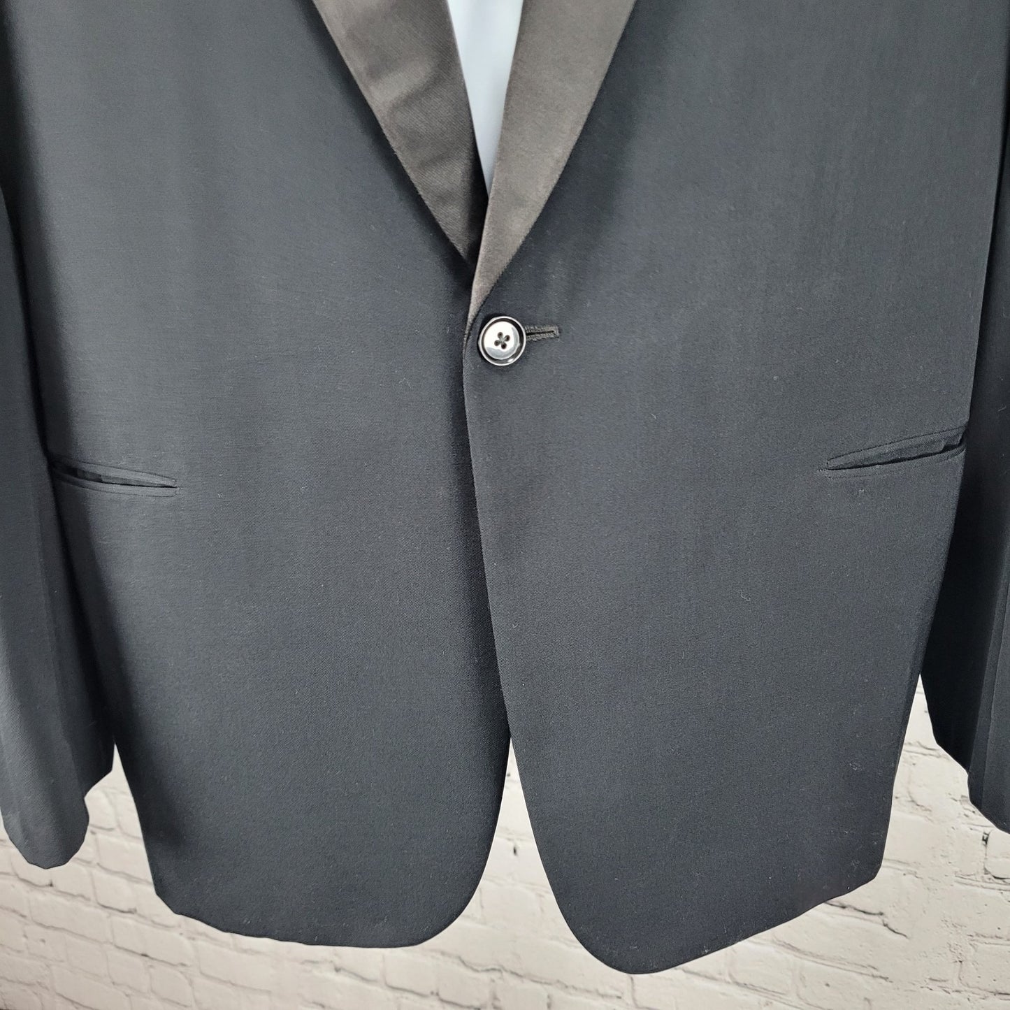 K. TOM Japan Black 1 Button Satin Lapel Tuxedo Suit Jacket Coat 40 *read