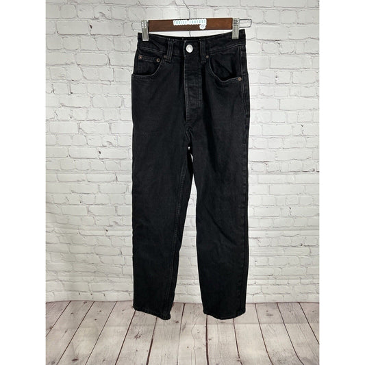 Zara Womens Black Button Fly Straight Leg 100% Cotton High Rise Jeans 0 (22x26)