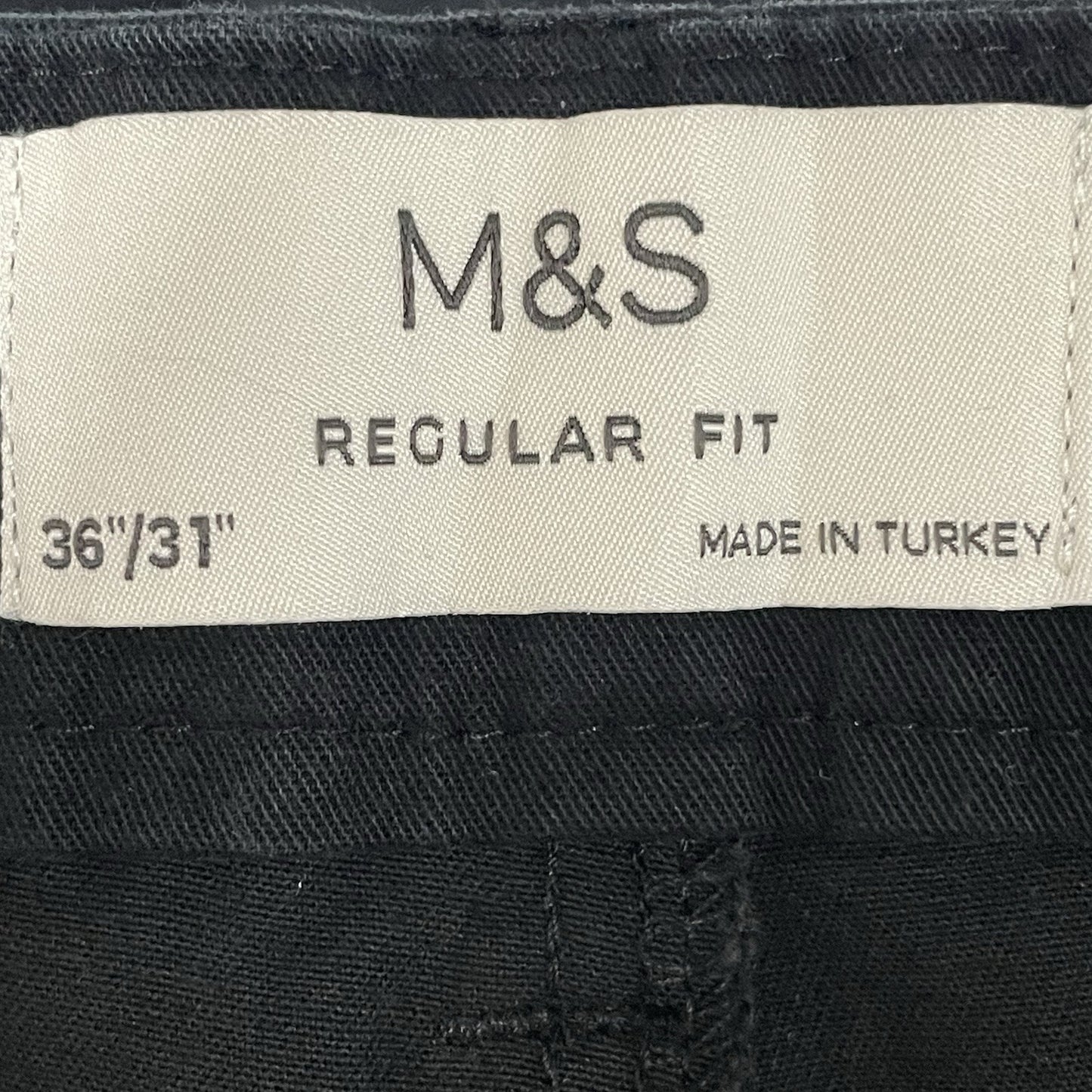 Marks & Spencer Black Regular Fit Straight Leg Chino Pants Stretch Size 36x31