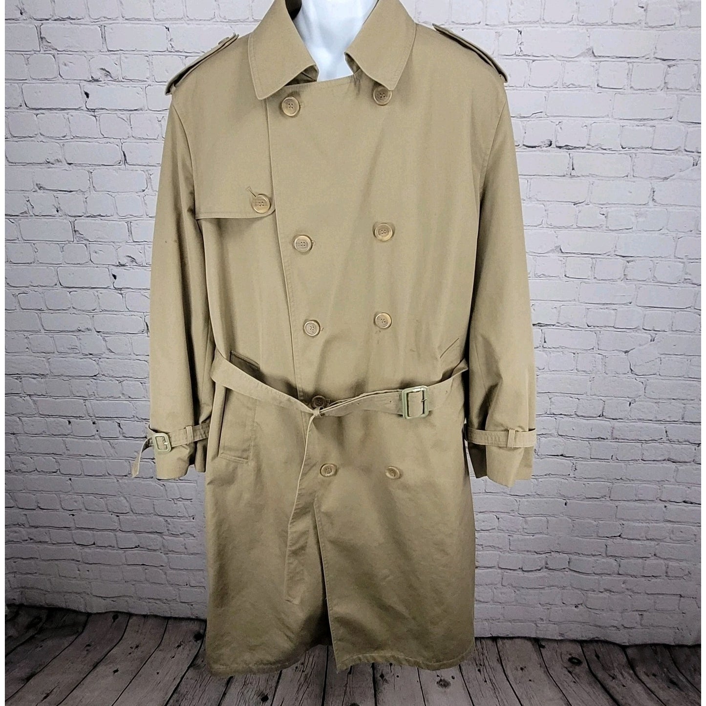 VTG Oleg Cassini Tan Brown Buttoned Belted Removable Liner Trench Coat 44R
