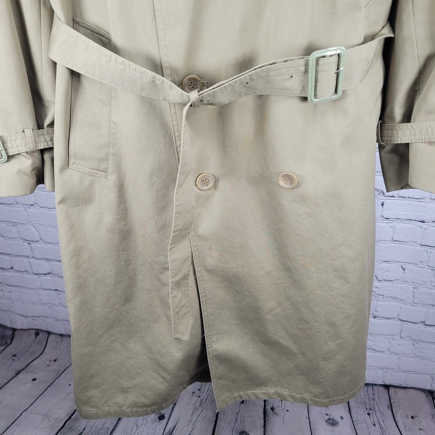 VTG Oleg Cassini Tan Brown Buttoned Belted Removable Liner Trench Coat 44R