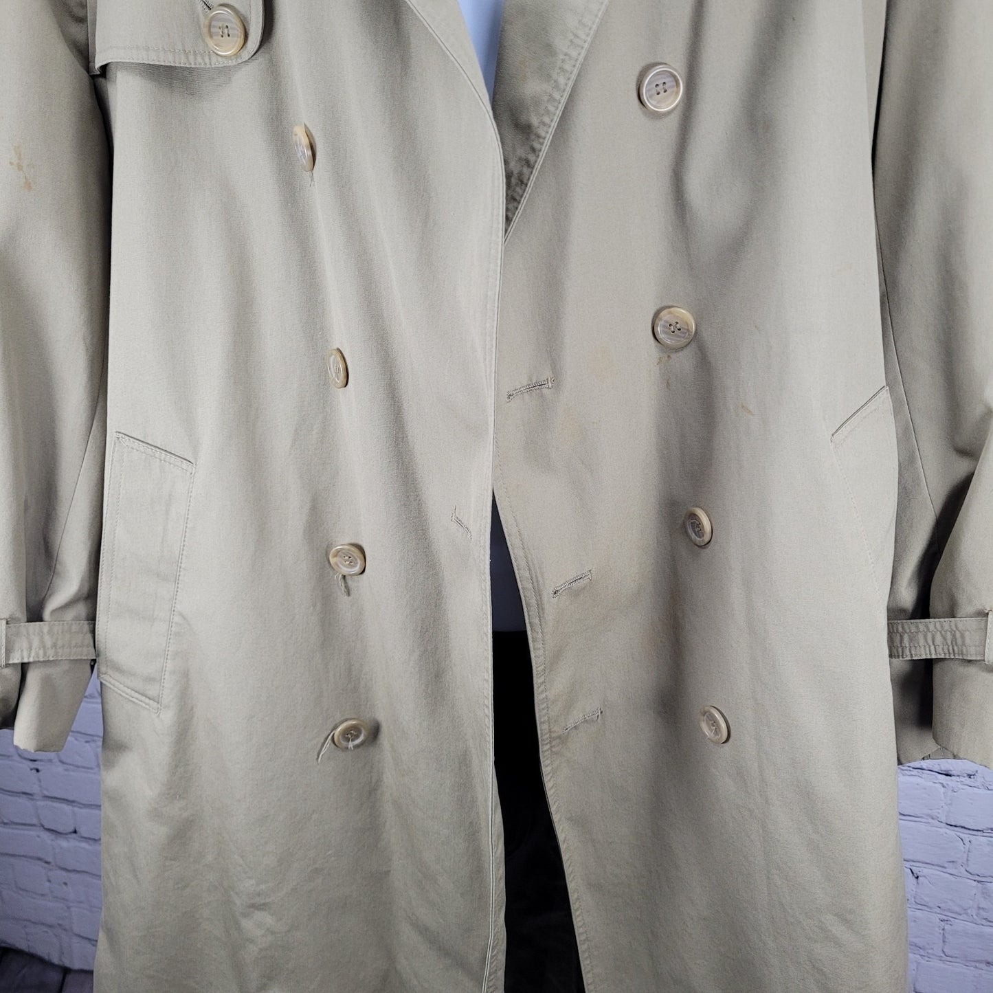 VTG Oleg Cassini Tan Brown Buttoned Belted Removable Liner Trench Coat 44R