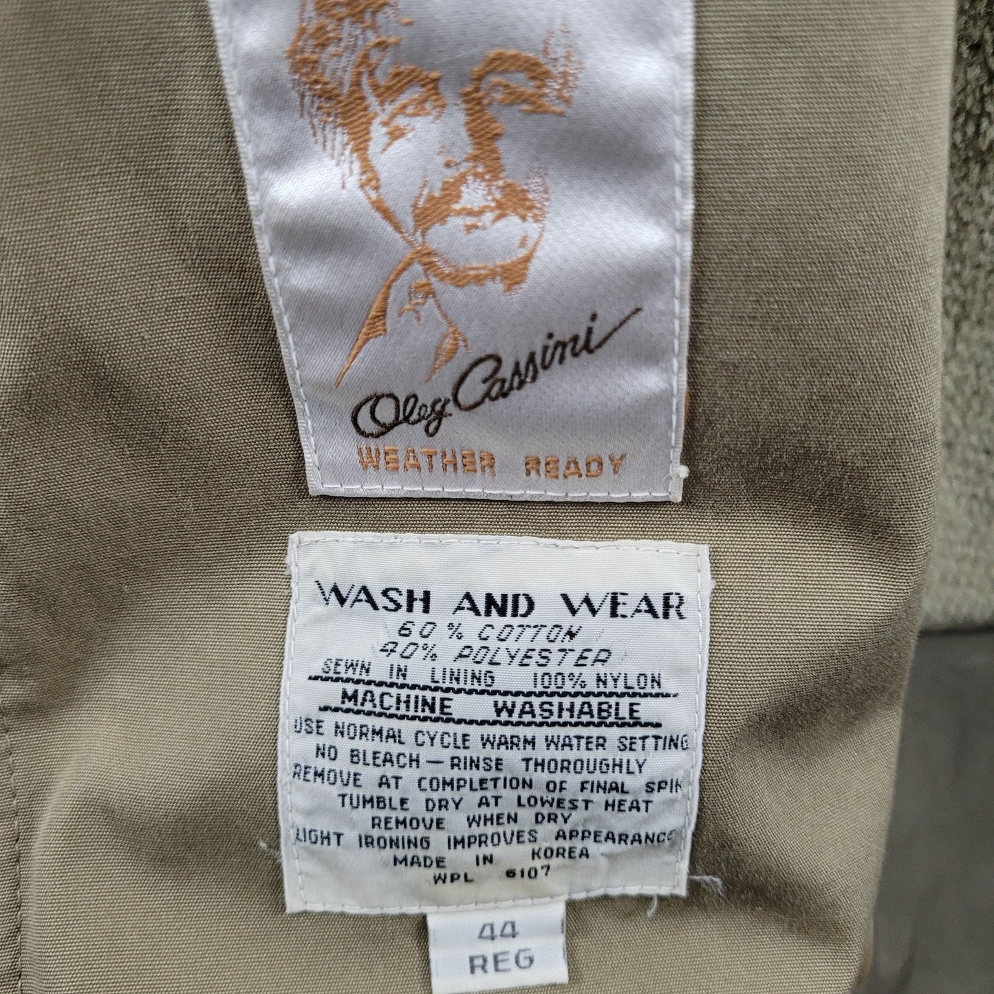 VTG Oleg Cassini Tan Brown Buttoned Belted Removable Liner Trench Coat 44R