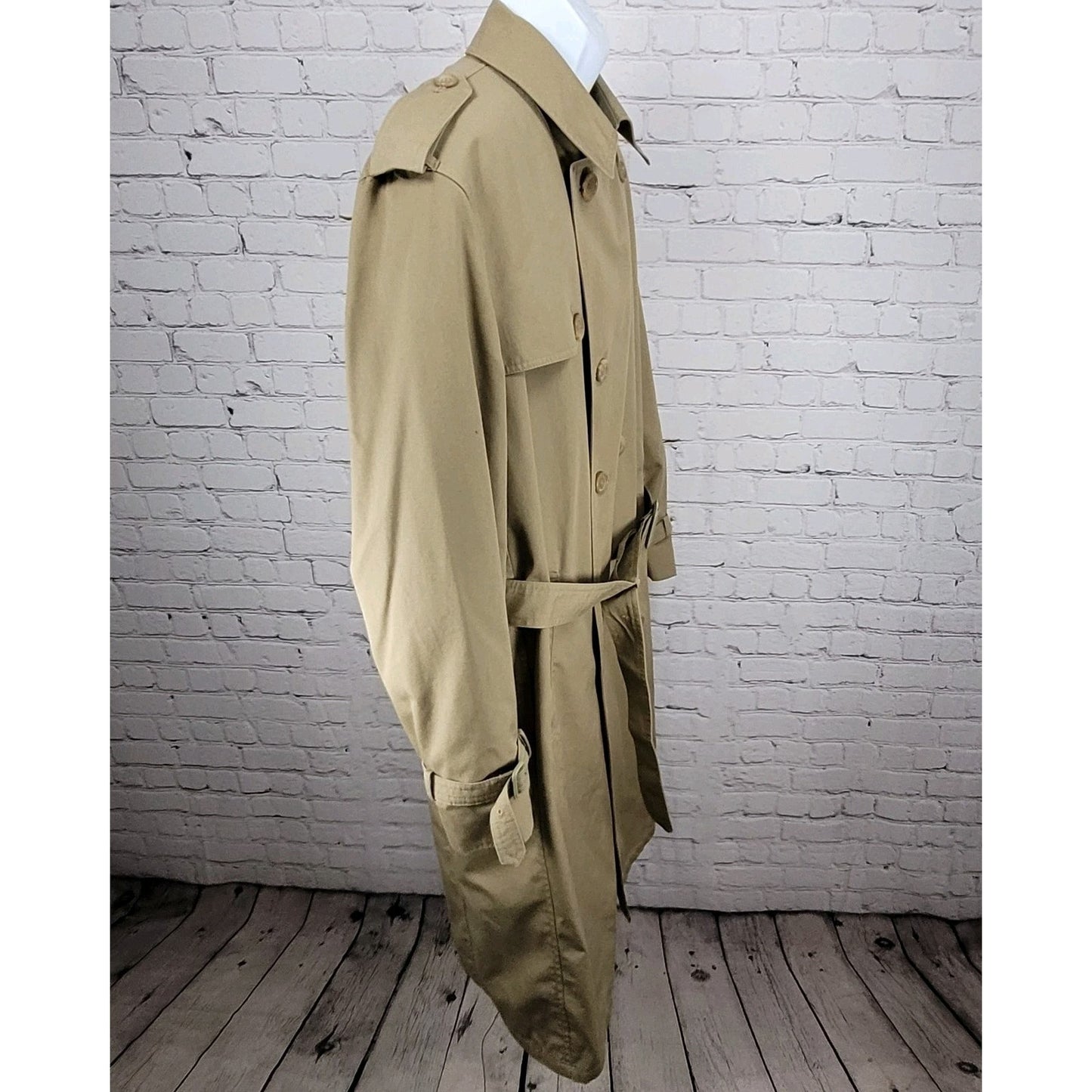 VTG Oleg Cassini Tan Brown Buttoned Belted Removable Liner Trench Coat 44R