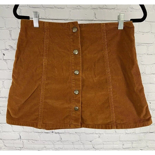 Topshop Burnt Orange Front Button Down Corduroy A Line Short Skirt Size 8
