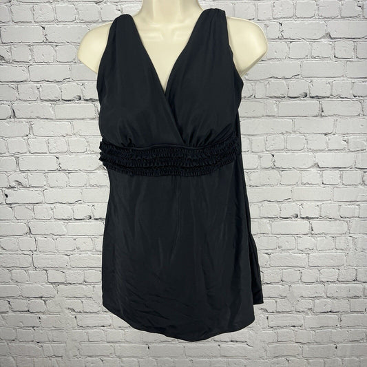 Inches Away Black One Piece Ruffled Waist Swimsuit Swimdress Slimming Size 12
