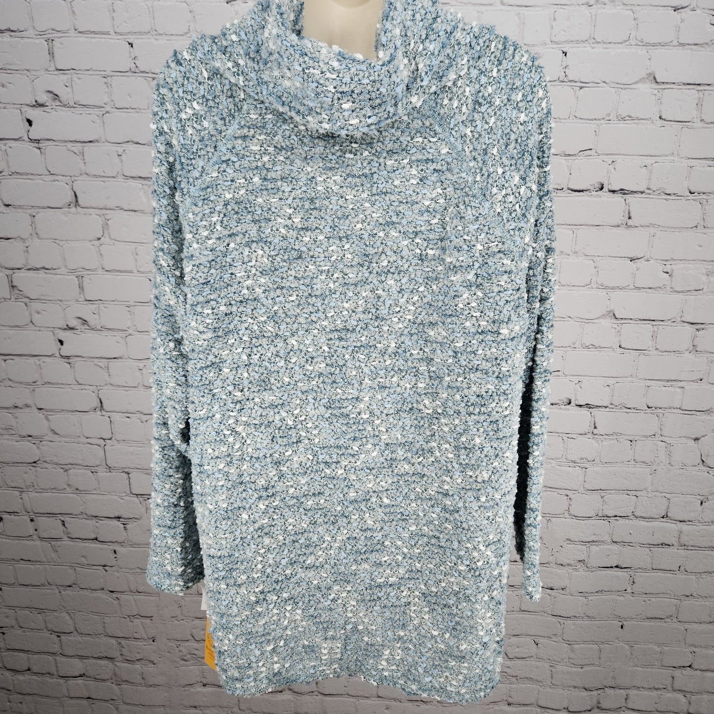 NWT Ruby Rd Jade Blue Wool Blend Boucle Turtle Neck Pullover Relaxed Sweater 2X
