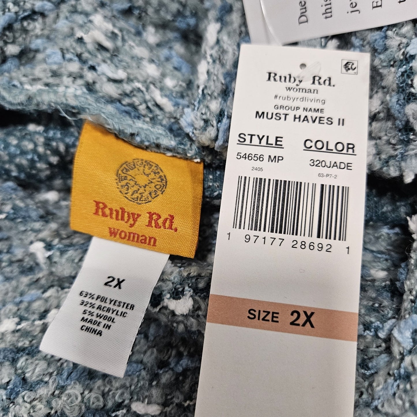 NWT Ruby Rd Jade Blue Wool Blend Boucle Turtle Neck Pullover Relaxed Sweater 2X