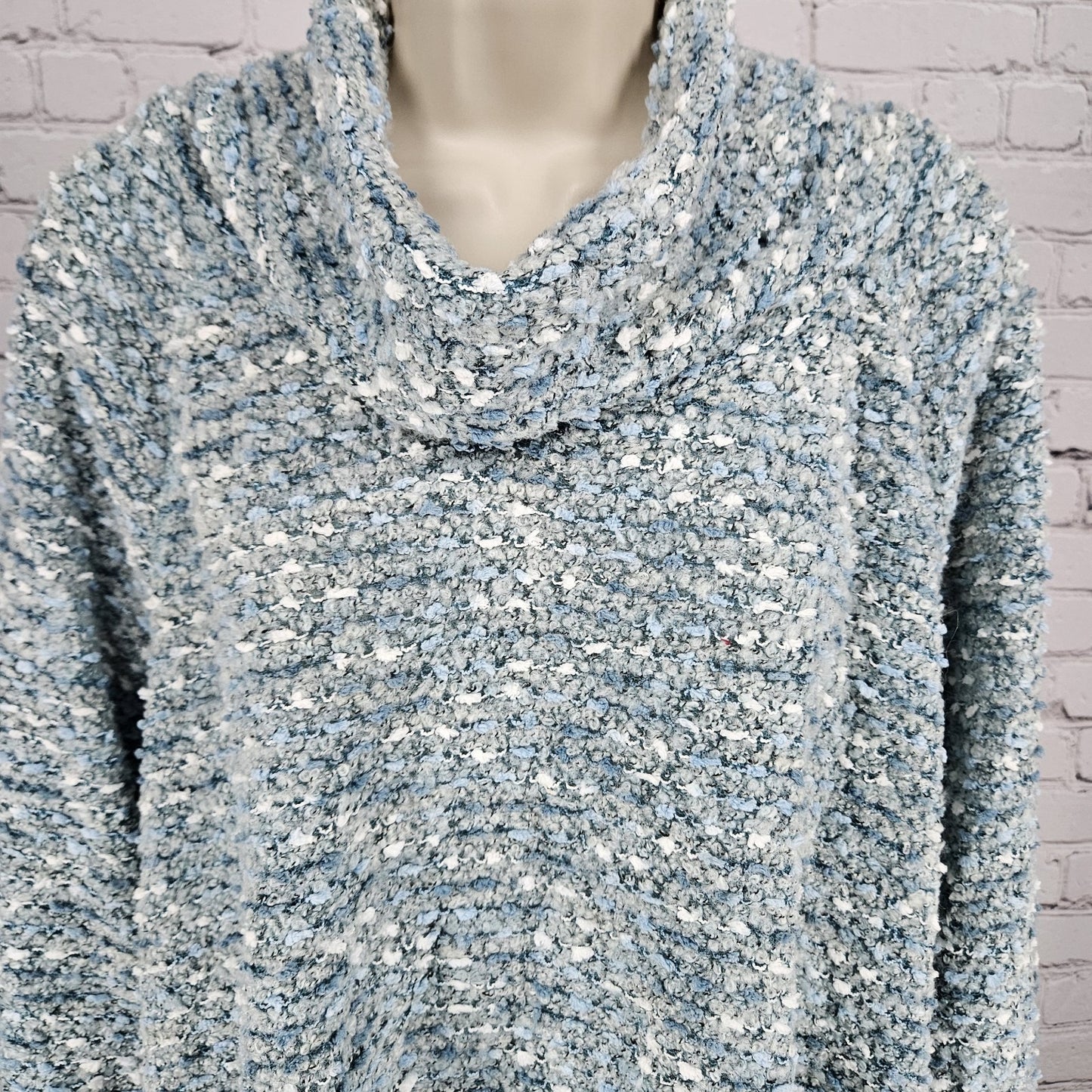 NWT Ruby Rd Jade Blue Wool Blend Boucle Turtle Neck Pullover Relaxed Sweater 2X