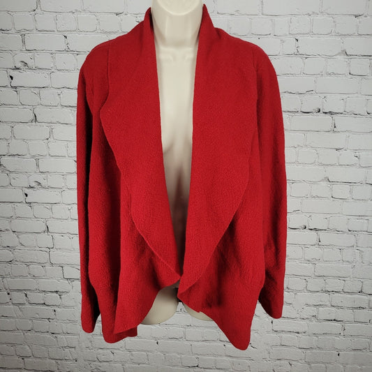 Chico's Red 100% Wool Shawl Collar Unlined Open Cardigan Jacket Size 2 US 12