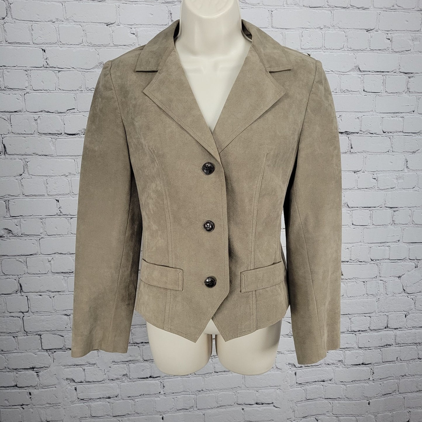 VTG Skinner Brown Ultra Suede Fabric Buttoned Lightweight Notch Jacket USA XS