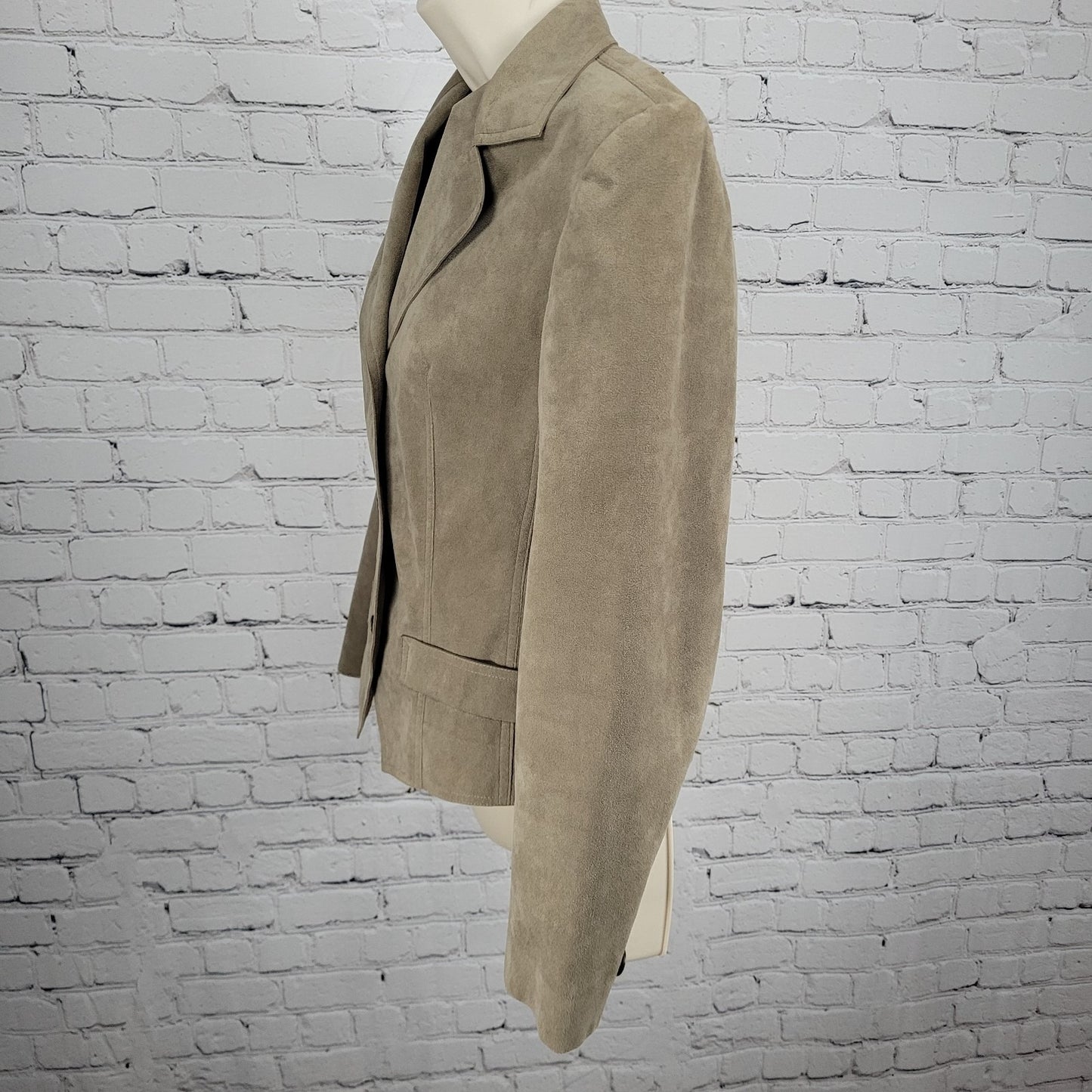 VTG Skinner Brown Ultra Suede Fabric Buttoned Lightweight Notch Jacket USA XS
