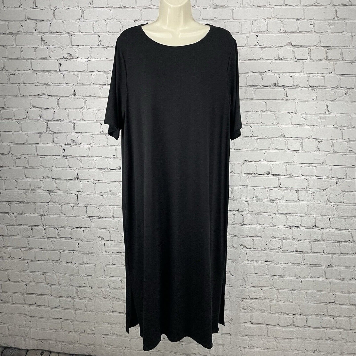 NWT Eileen Fisher Black Fine Tensel Jersey Midi Shirt Dress USA Size Large L