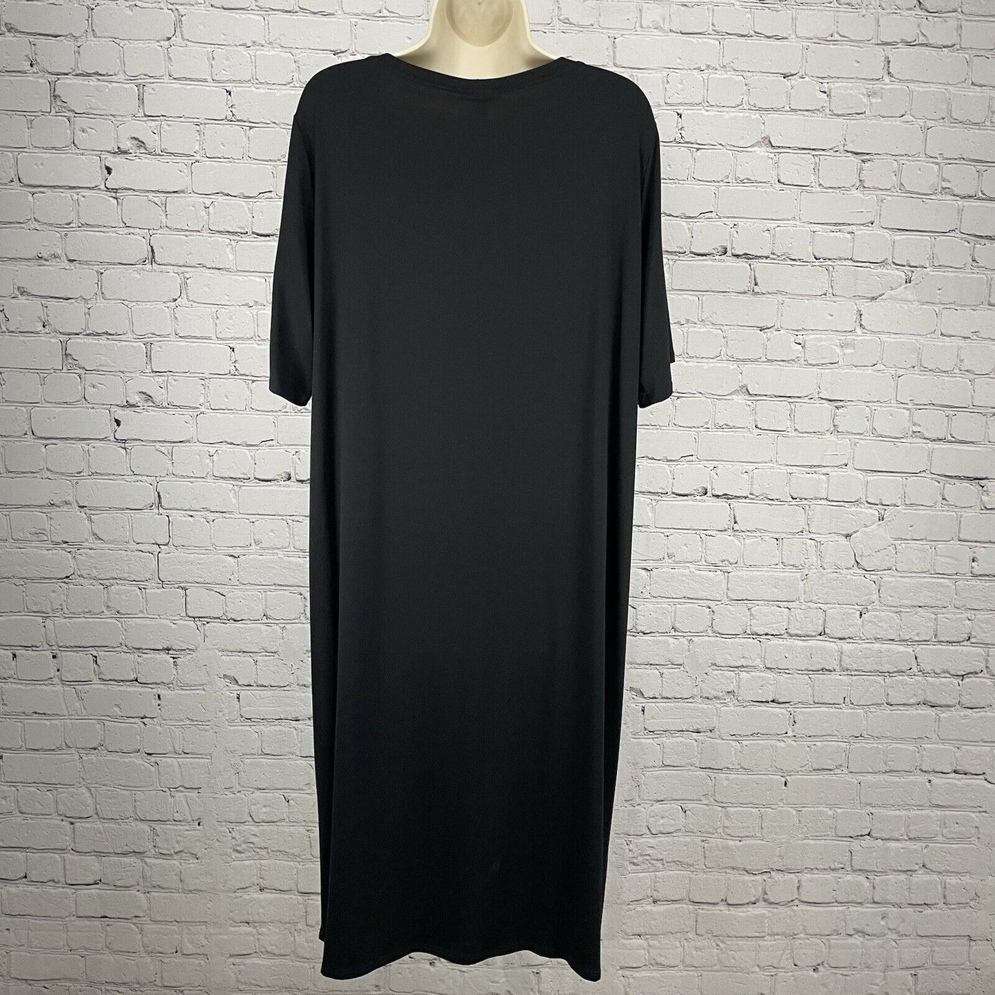 NWT Eileen Fisher Black Fine Tensel Jersey Midi Shirt Dress USA Size Large L