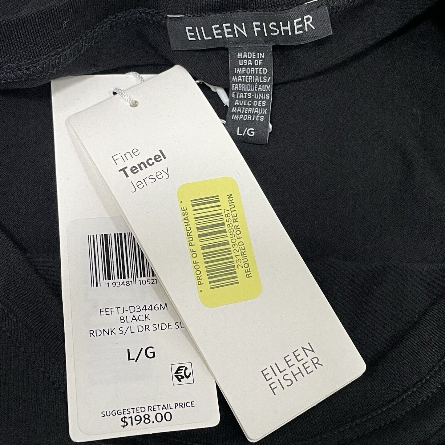 NWT Eileen Fisher Black Fine Tensel Jersey Midi Shirt Dress USA Size Large L