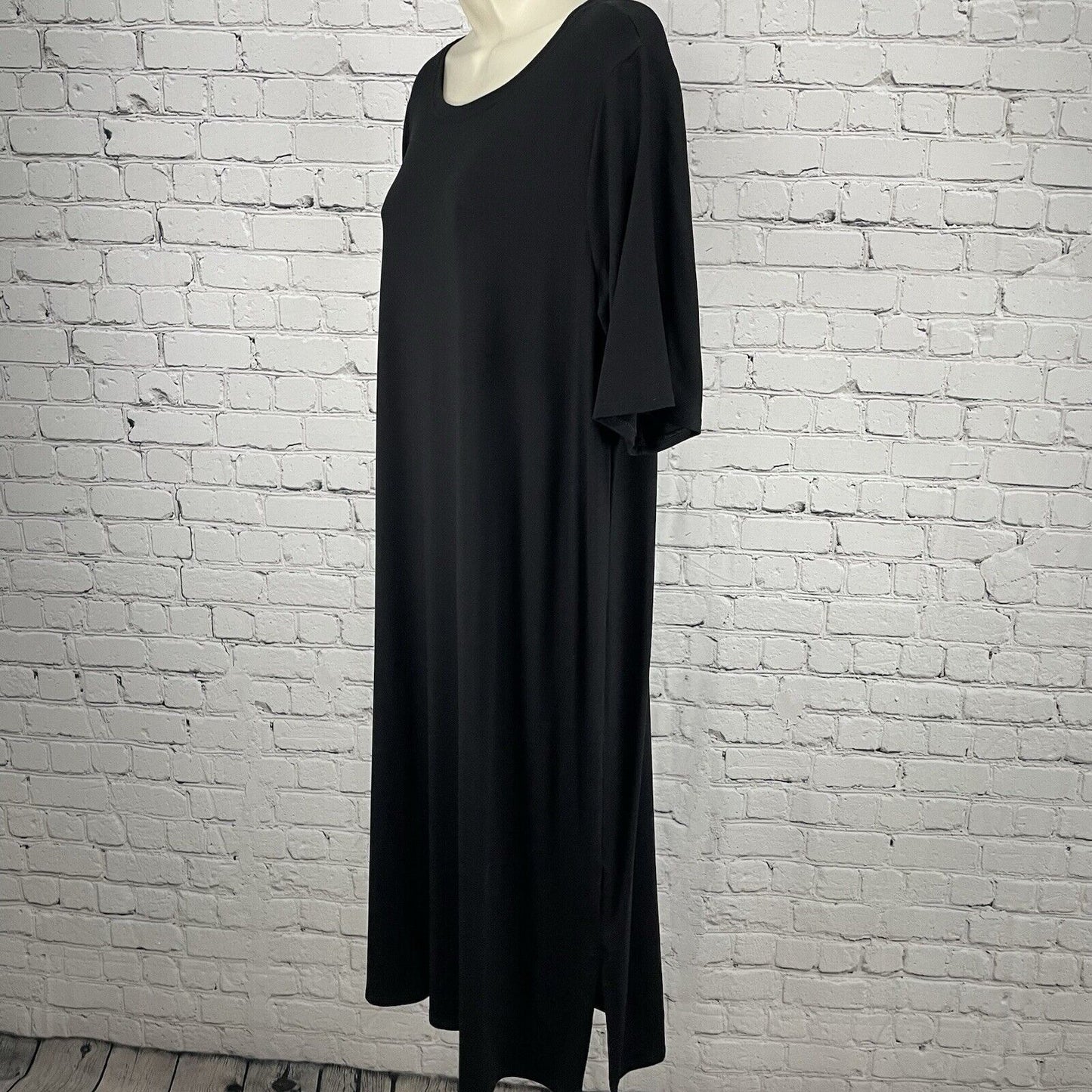 NWT Eileen Fisher Black Fine Tensel Jersey Midi Shirt Dress USA Size Large L