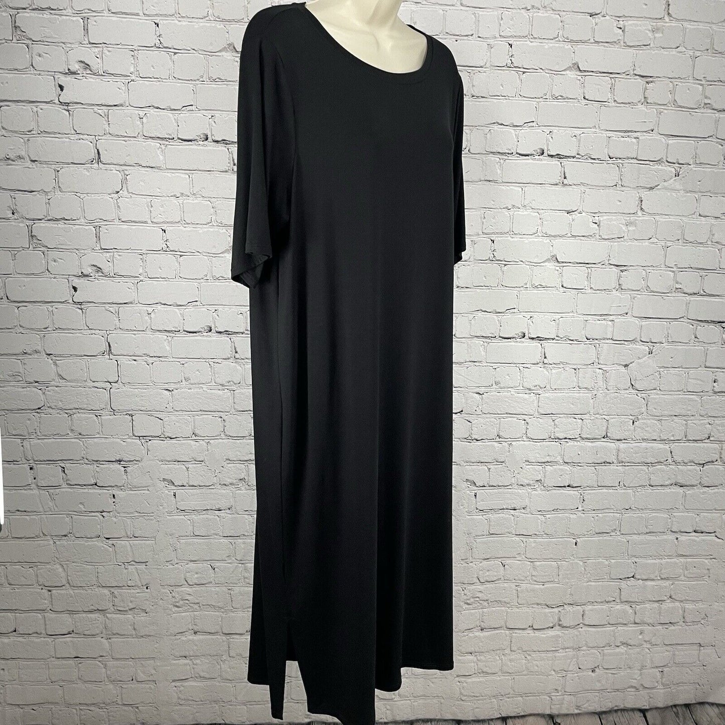 NWT Eileen Fisher Black Fine Tensel Jersey Midi Shirt Dress USA Size Large L