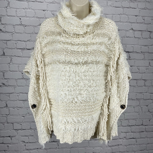 By Anthropologie Ivory Chunky Knit Crochet Soft Oversized Sweater Poncho XS/S
