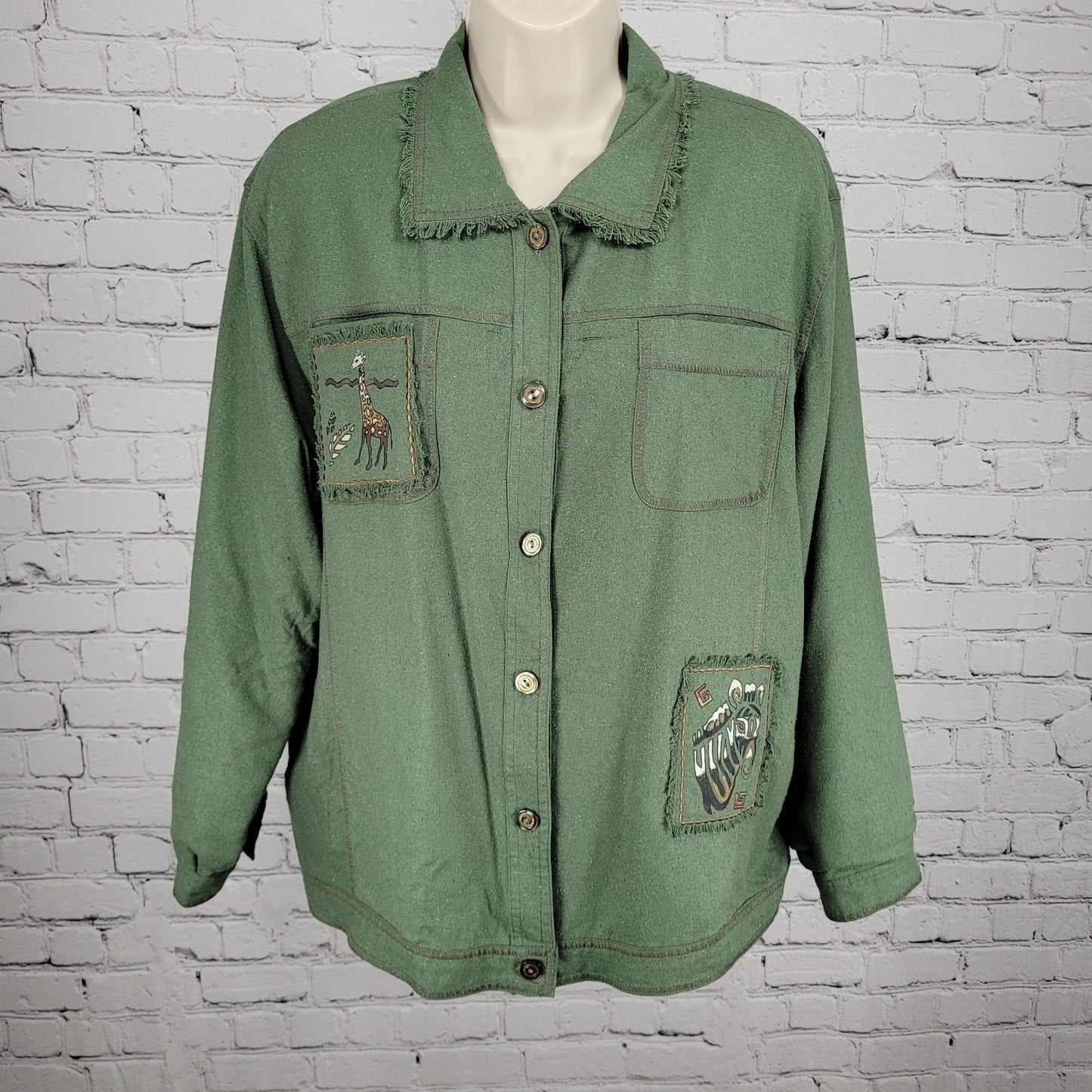 VTG C.A. Sport Green 100% Silk Lightweight Buttoned Lined Jacket Safari Large L