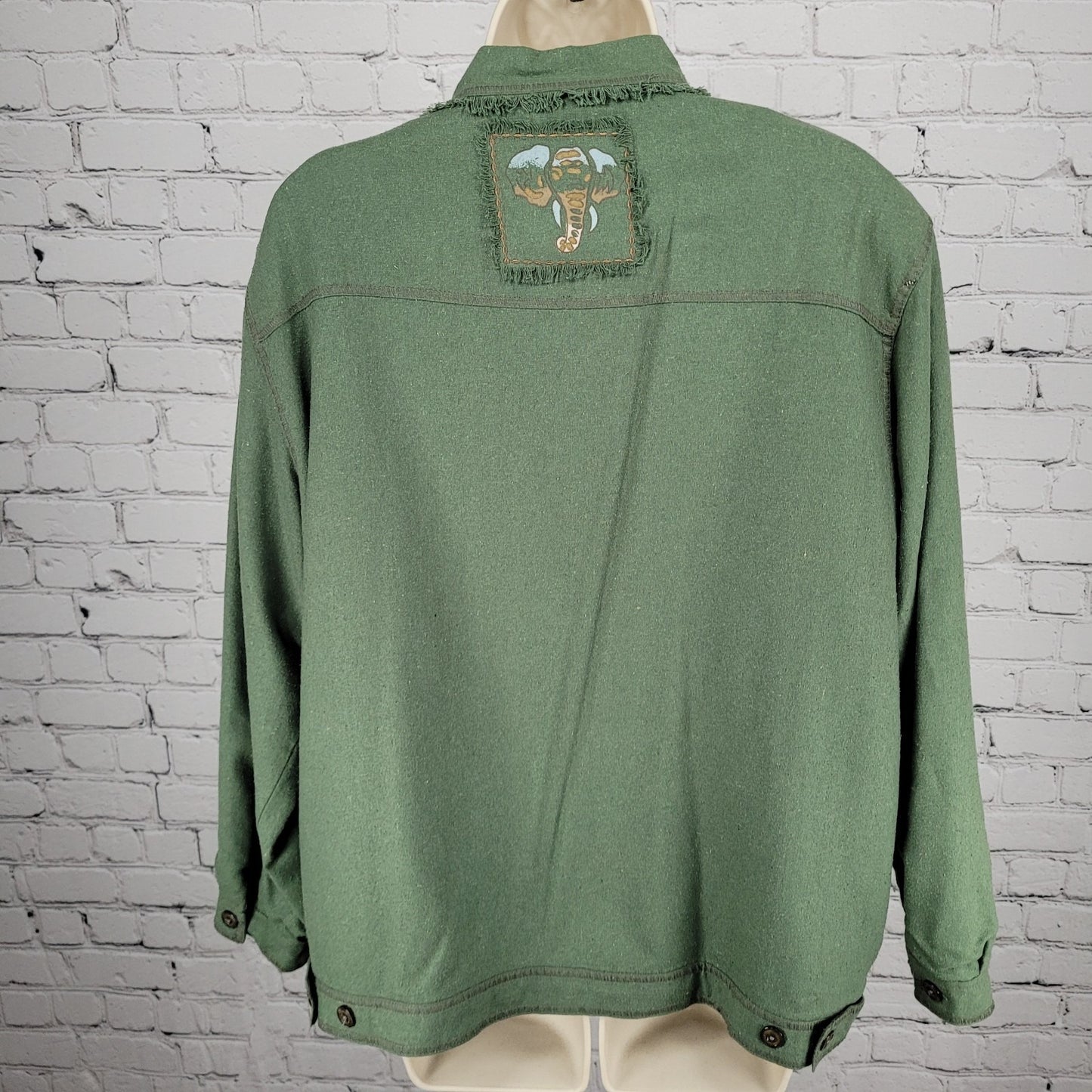 VTG C.A. Sport Green 100% Silk Lightweight Buttoned Lined Jacket Safari Large L