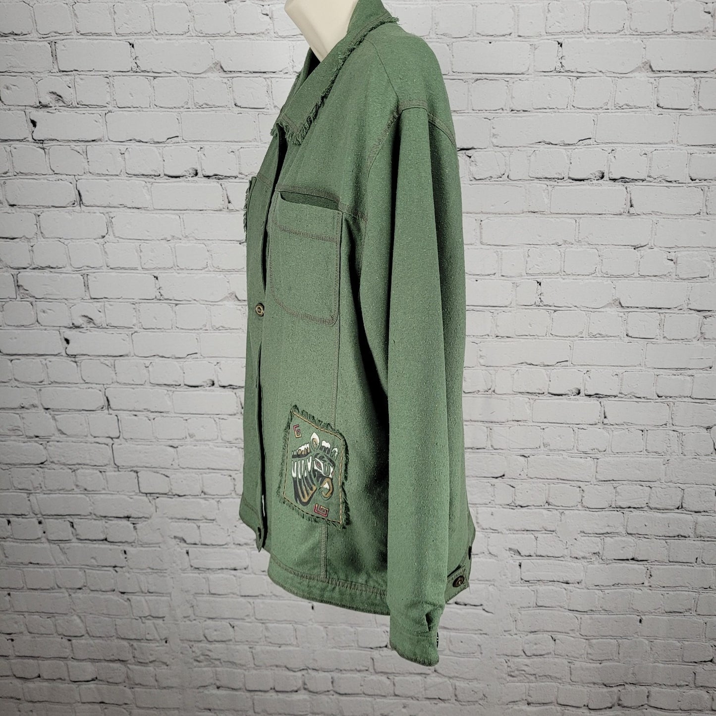 VTG C.A. Sport Green 100% Silk Lightweight Buttoned Lined Jacket Safari Large L