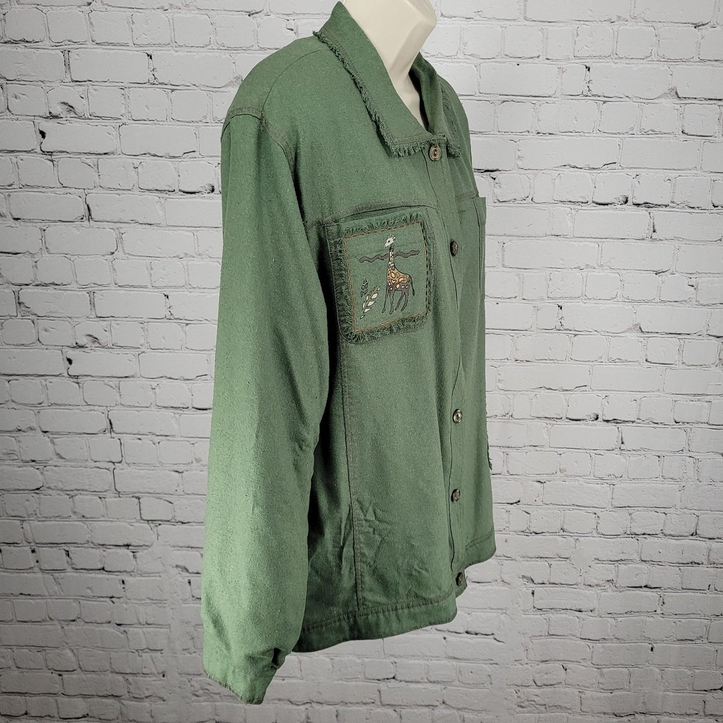VTG C.A. Sport Green 100% Silk Lightweight Buttoned Lined Jacket Safari Large L