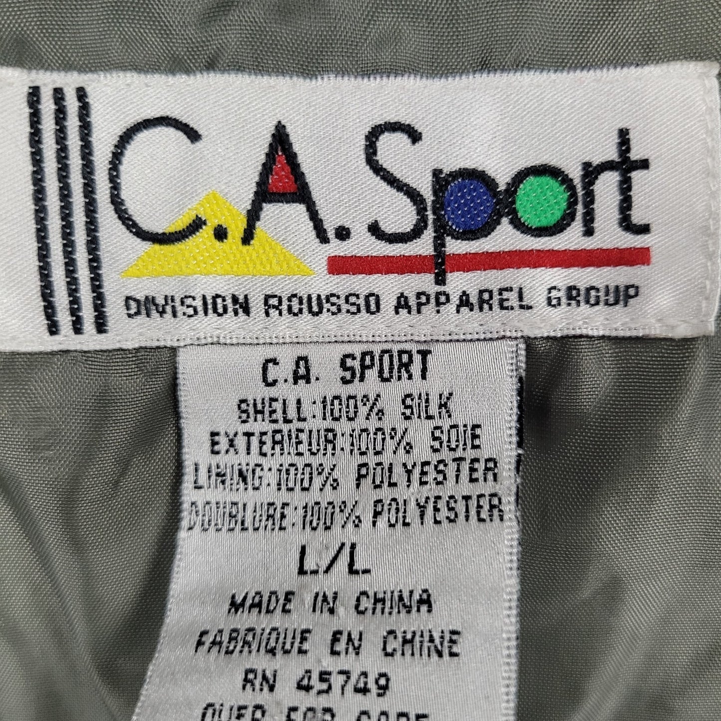 VTG C.A. Sport Green 100% Silk Lightweight Buttoned Lined Jacket Safari Large L