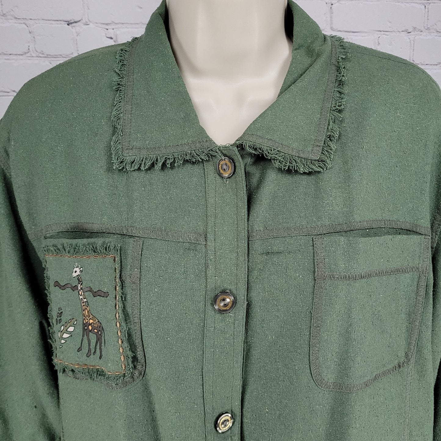 VTG C.A. Sport Green 100% Silk Lightweight Buttoned Lined Jacket Safari Large L