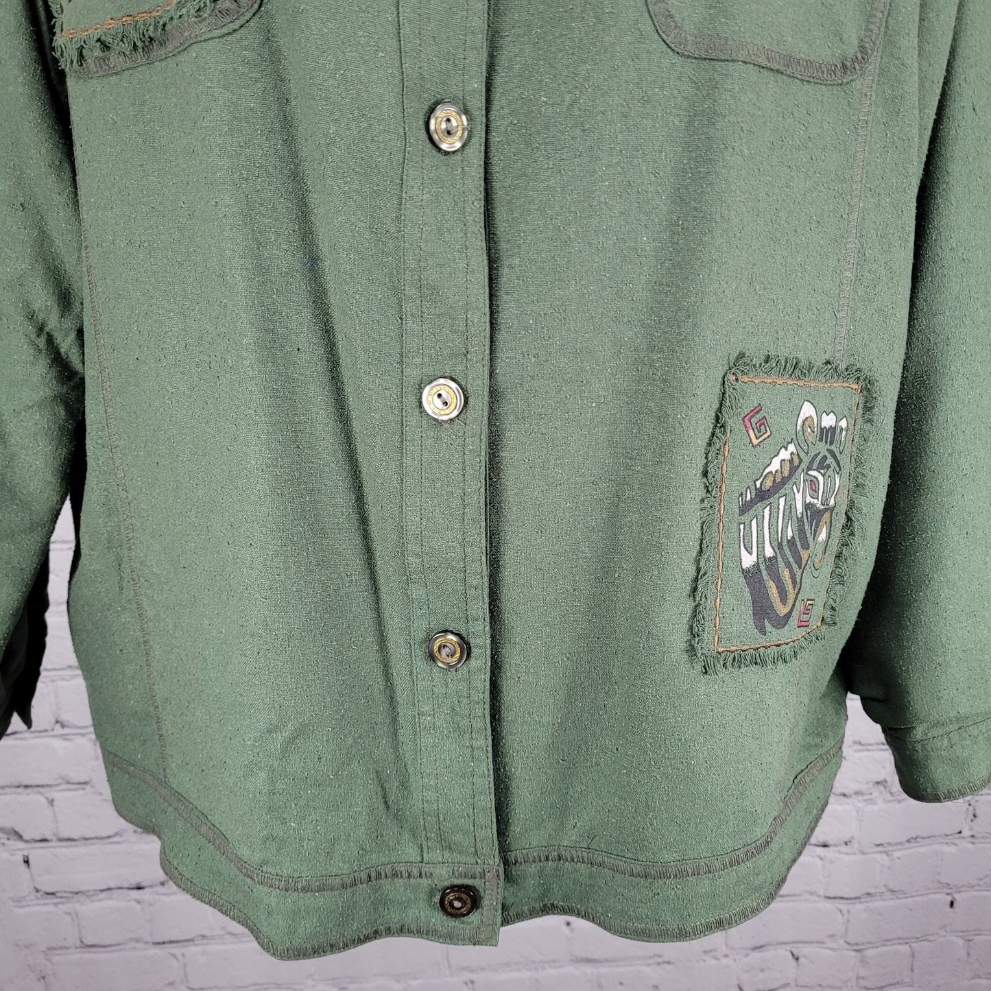 VTG C.A. Sport Green 100% Silk Lightweight Buttoned Lined Jacket Safari Large L