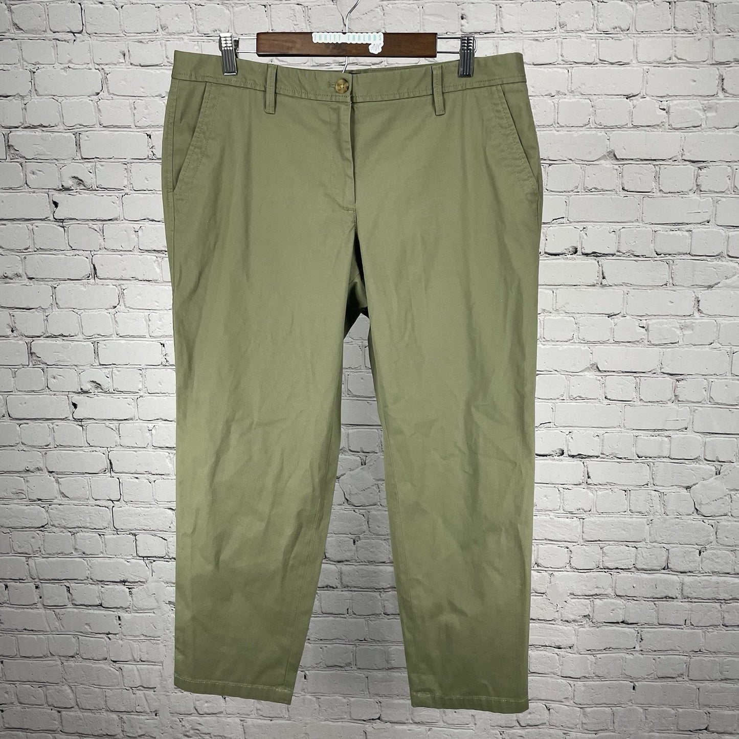 Talbots Green Cotton Relaxed Chino Mid Rise Stretch Tapered Pants Size 12P