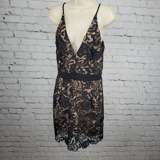 Dress The Population Black Crochet Lace Overly Strappy Plunge Dress USA Medium M