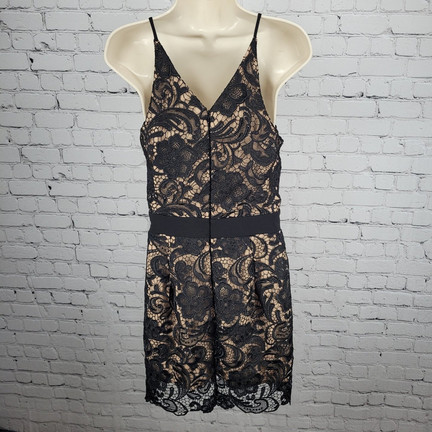 Dress The Population Black Crochet Lace Overly Strappy Plunge Dress USA Medium M