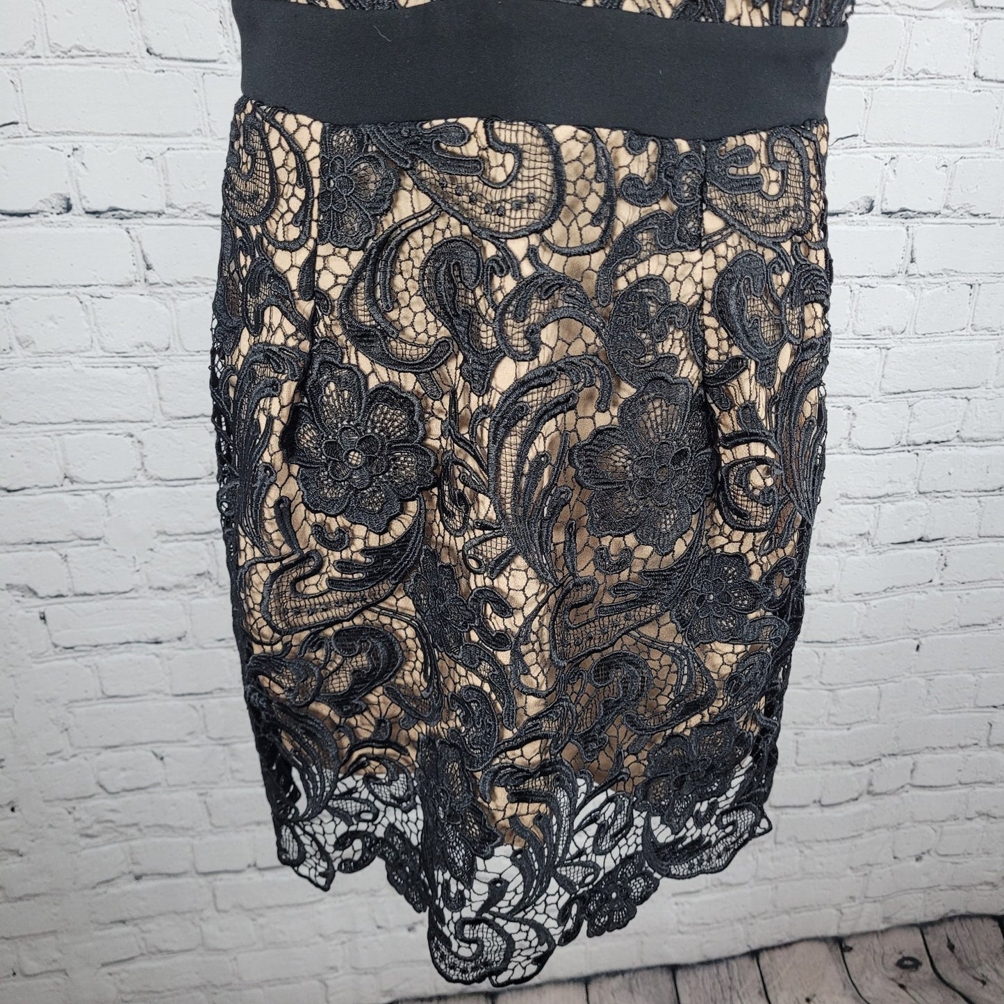 Dress The Population Black Crochet Lace Overly Strappy Plunge Dress USA Medium M