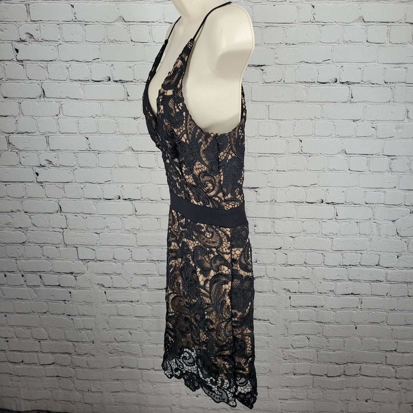 Dress The Population Black Crochet Lace Overly Strappy Plunge Dress USA Medium M