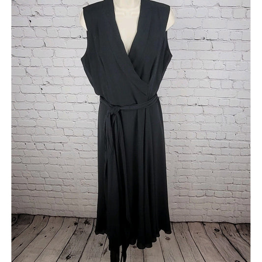 Spencer Jeremy 100% Silk Chiffon Belted Shawl Collar Midi Dress Size 10