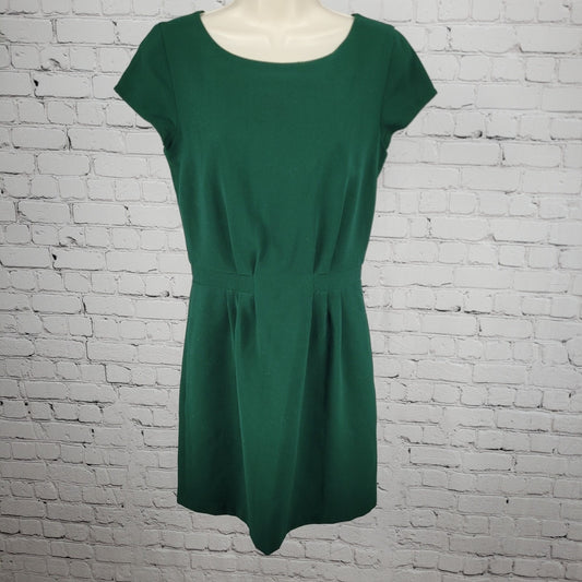 Madewell Green Short Cap Sleeve Pleated Lined Pockets Sheath Dress Size 2