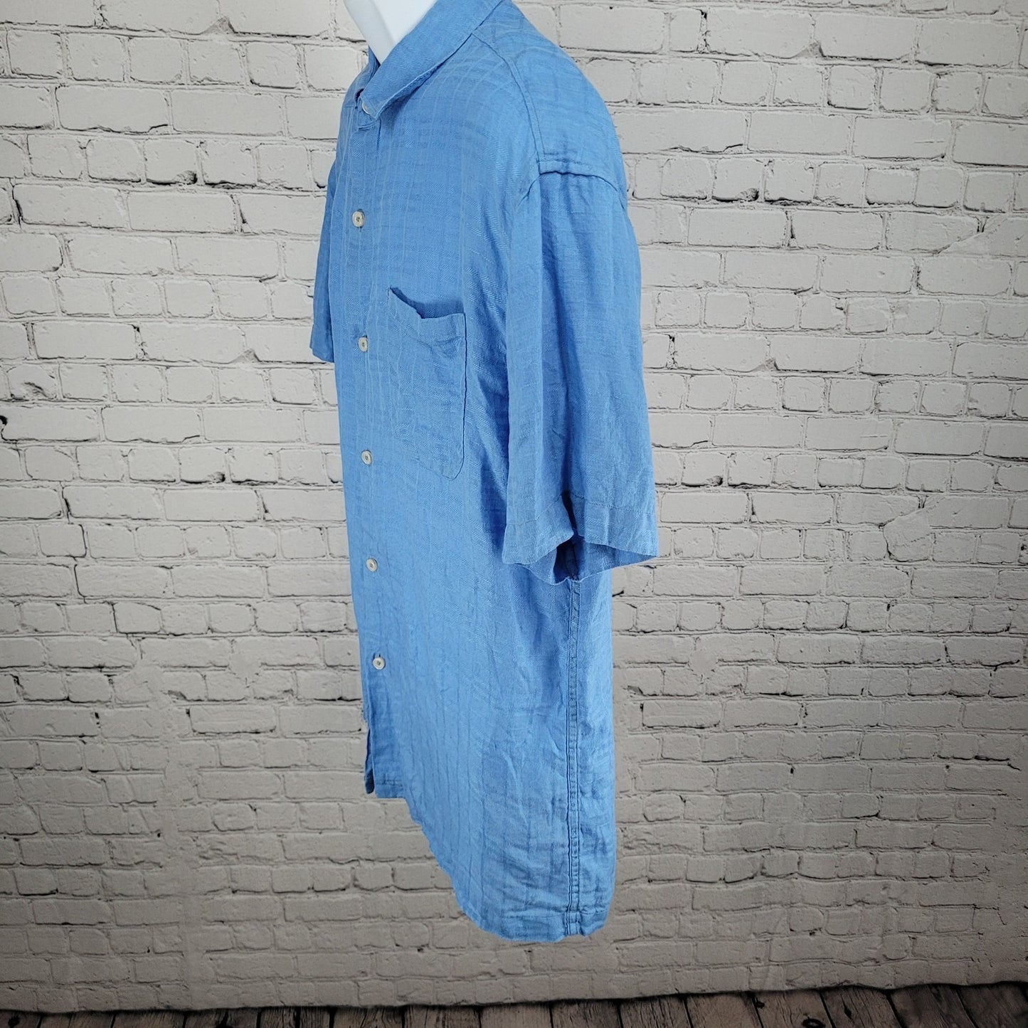 Tommy Bahama Blue 100% Linen Button Up Short Sleeve Shirt Size Large L