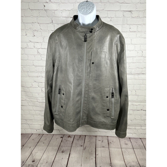 Whispering Smith Gray Vegan Leather Full Zip Men’s Motorcycle Jacket Size XL