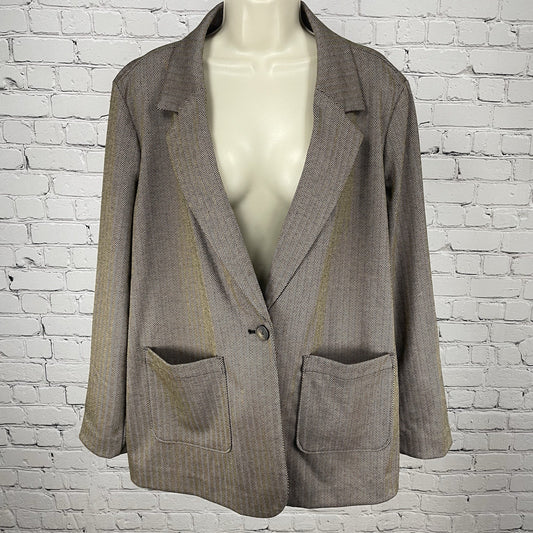 NWT Croft & Barrow Brown Herringbone 1 Button Vented Unlined Blazer Size PXL