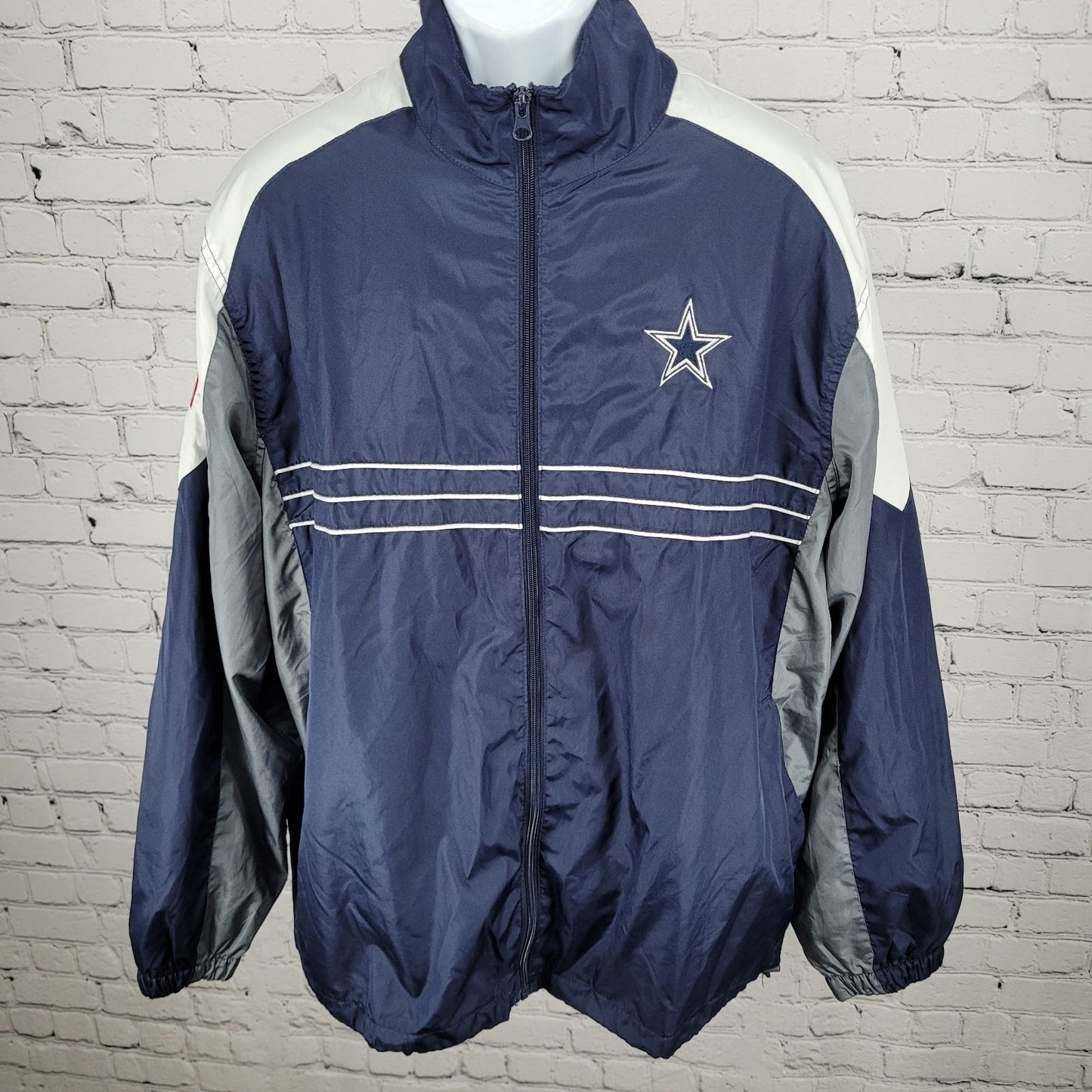 Reebok Team Apparel Navy NFL Cowboys Full Zip Pockets Windbreaker Jacket Size XL