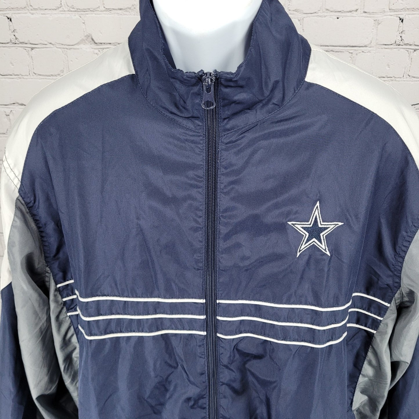 Reebok Team Apparel Navy NFL Cowboys Full Zip Pockets Windbreaker Jacket Size XL
