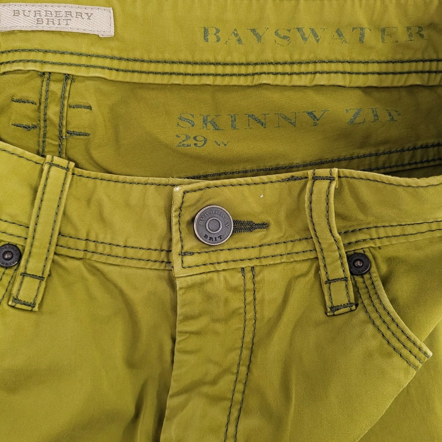 Burberry Brit Green Bayswater Skinny Zip Ankle Lightweight Jeans Size 29 (29x29)