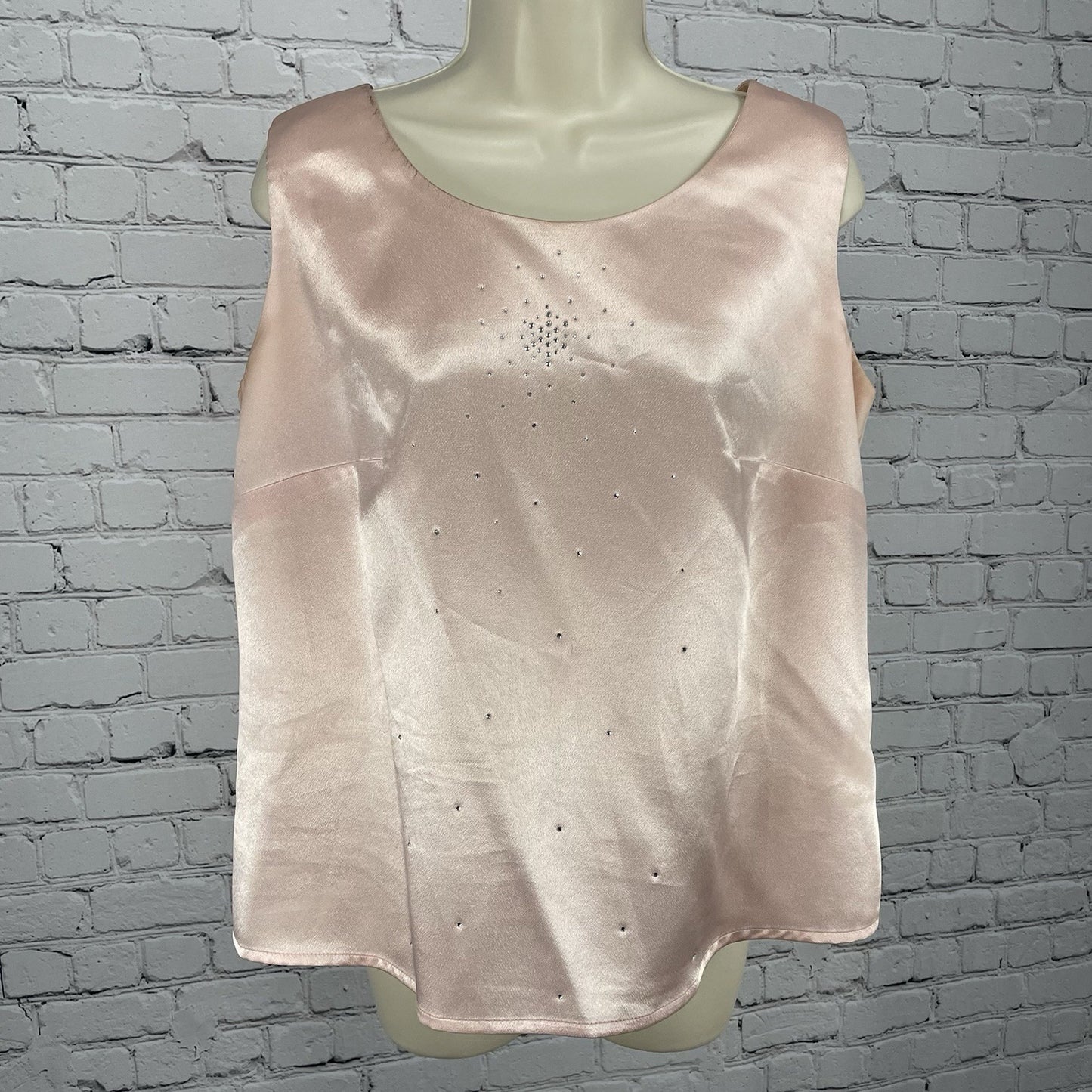 VTG Clara Clara By Vinette Pink Rhinestone Accent Sleeveless Blouse Top Size 10
