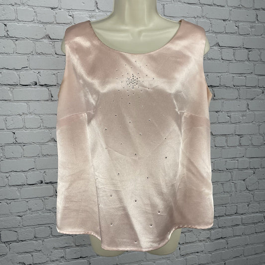 VTG Clara Clara By Vinette Pink Rhinestone Accent Sleeveless Blouse Top Size 10