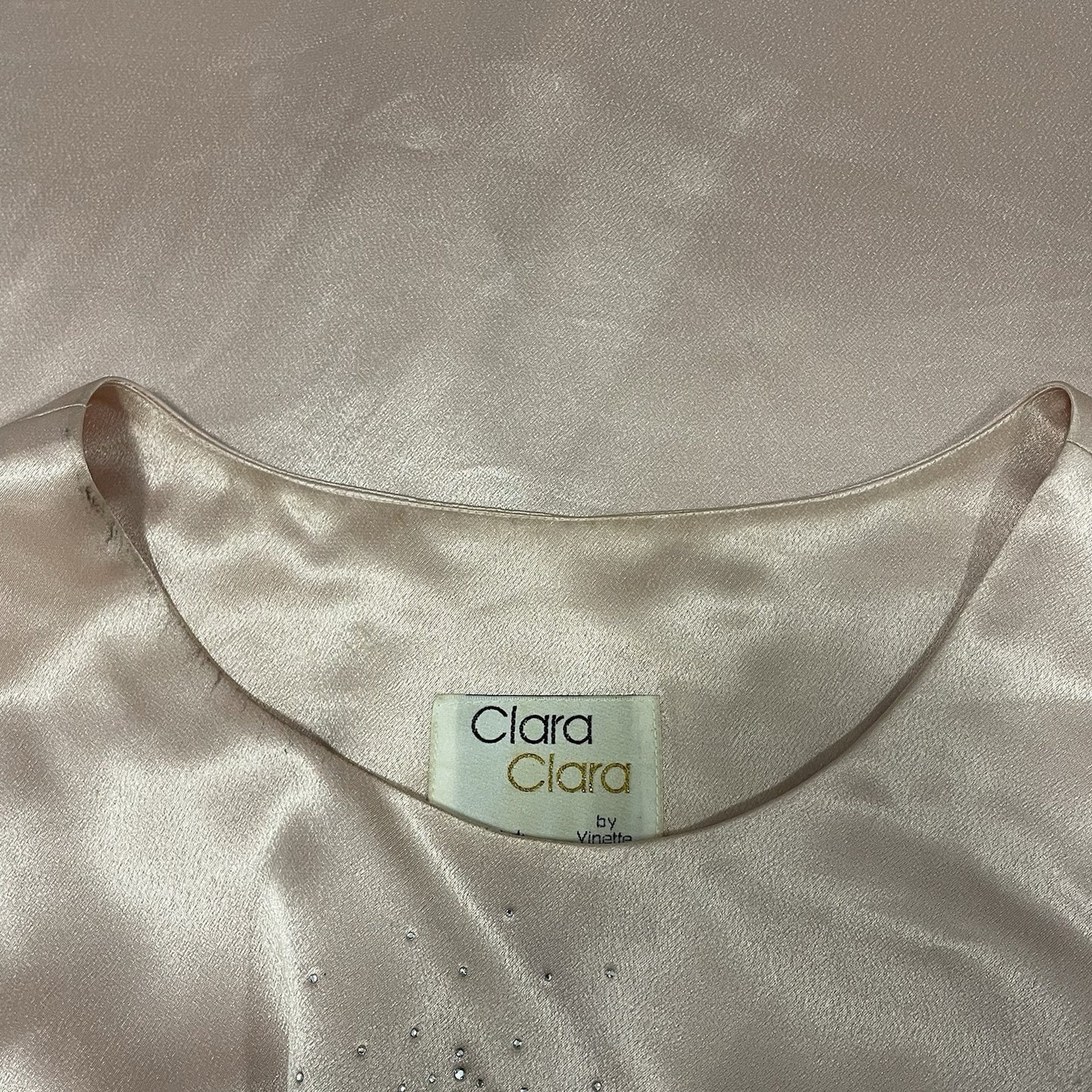 VTG Clara Clara By Vinette Pink Rhinestone Accent Sleeveless Blouse Top Size 10