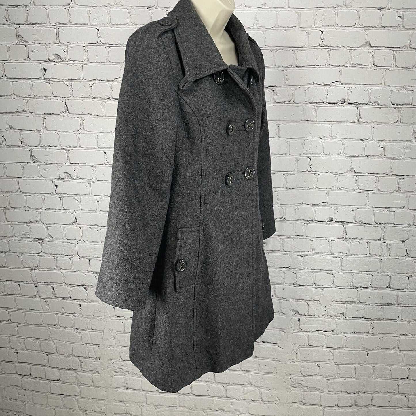 Tulle Anthropologie Grey Wool Blend Double Breasted Collar Pockets Size Medium M