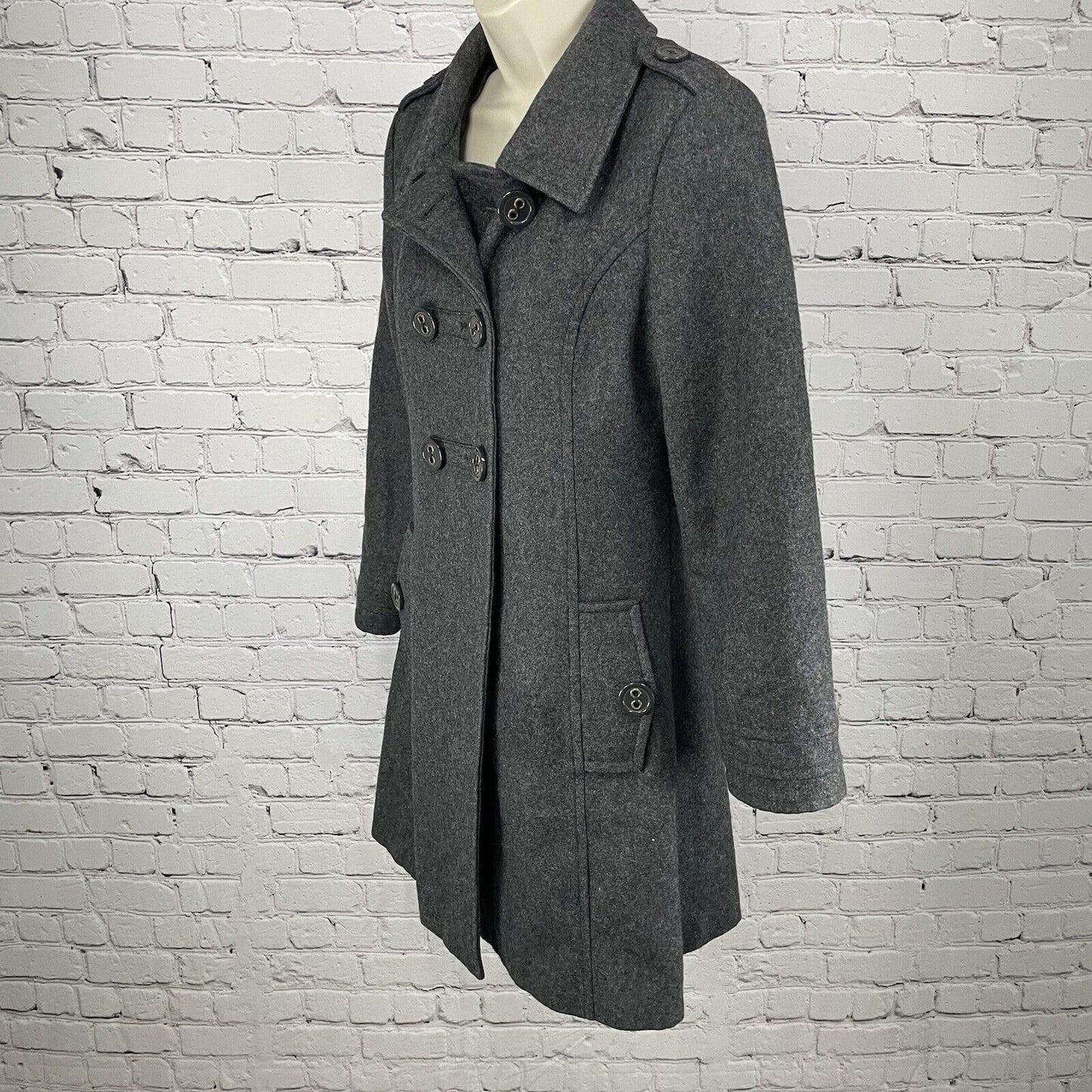 Tulle Anthropologie Grey Wool Blend Double Breasted Collar Pockets Size Medium M