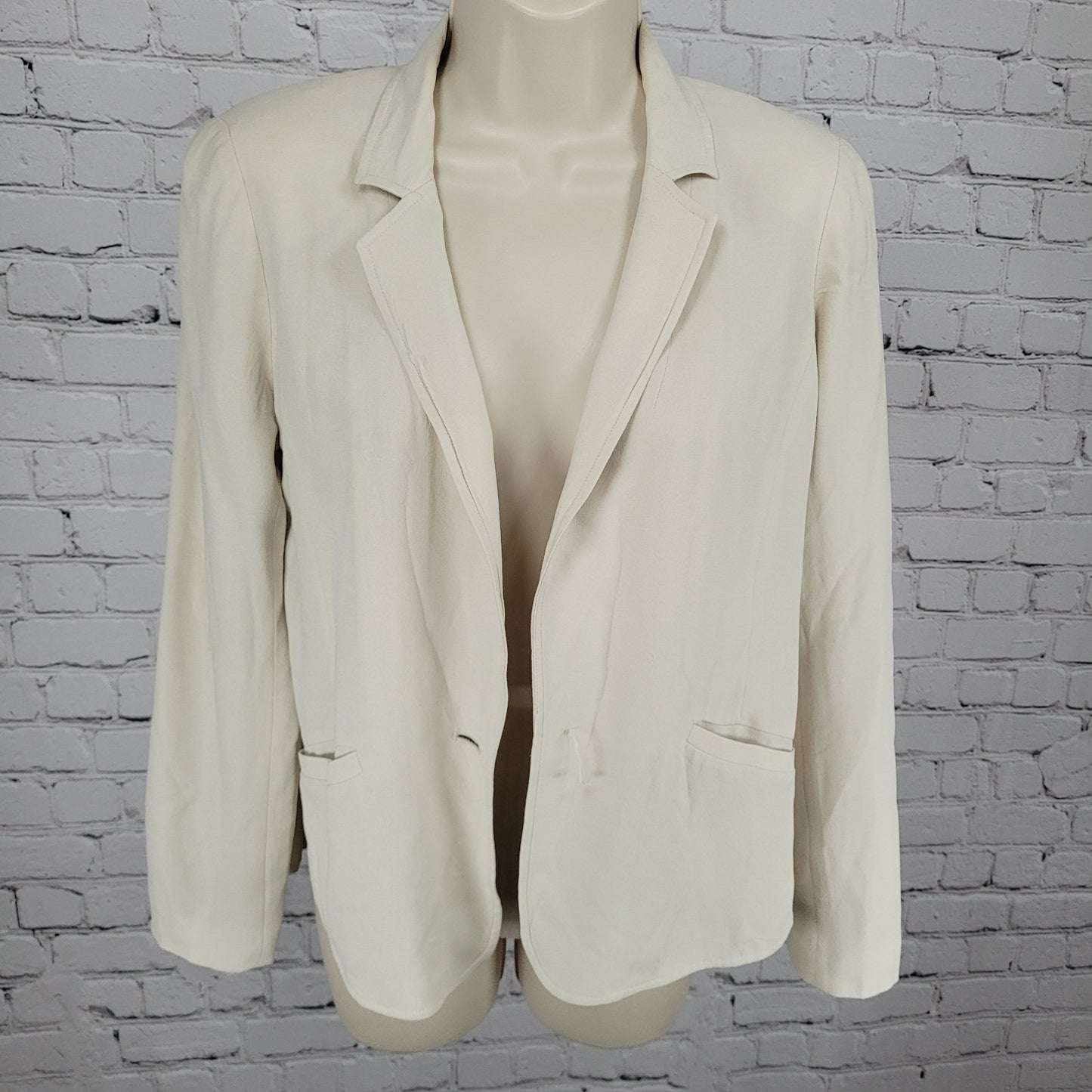 Eileen Fisher Beige 100% Silk Lightweight Notch Blazer Suit Jacket Size PP